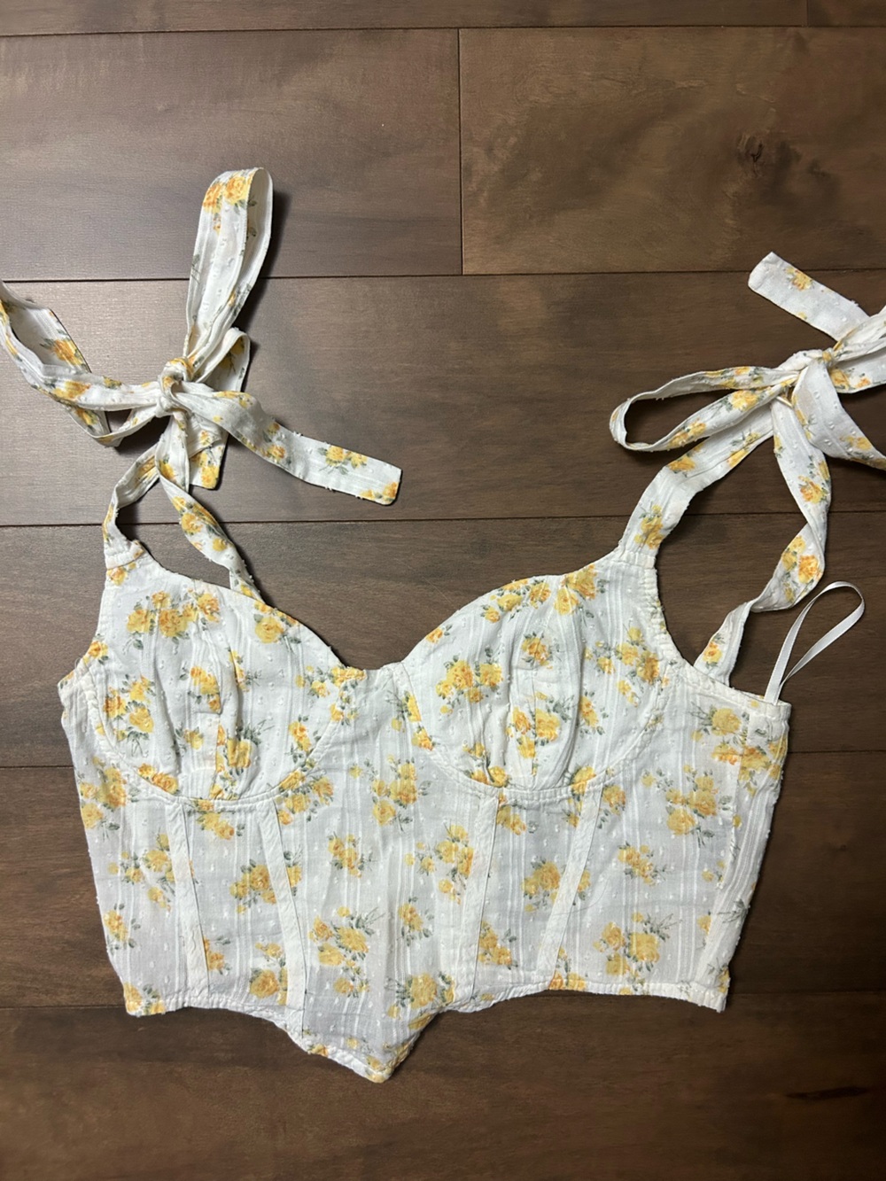 SHEIN White Floral Tie-Strap Bustier Crop Top